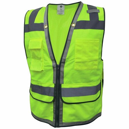 GE Green Surveyor Vest, Reflective Tape 10 Pockets, L GV088GL